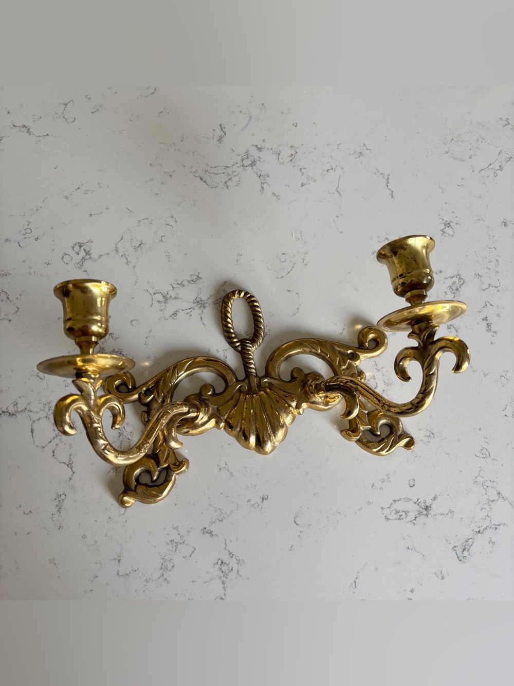 Vintage Ornate Horizontal Brass Double Candle Holder Wall Sconce Frame Topper